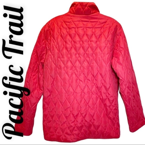 PACIFIC TRAIL VTG QUILTED FLEECE LINED RED COAT COASTAL GRANDMA CABINCORE, MED - Picture 3 of 9